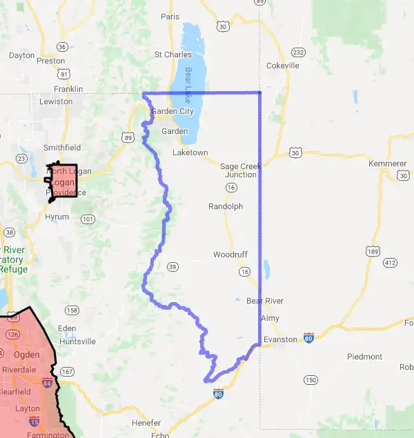 County level USDA loan eligibility boundaries for Rich, Utah