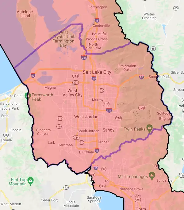 County level USDA loan eligibility boundaries for Salt Lake, Utah