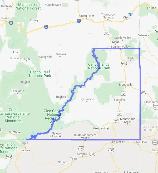 County level USDA loan eligibility boundaries for San Juan, Utah