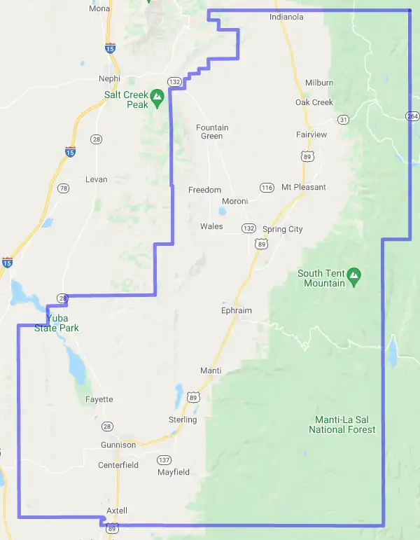 County level USDA loan eligibility boundaries for Sanpete, Utah