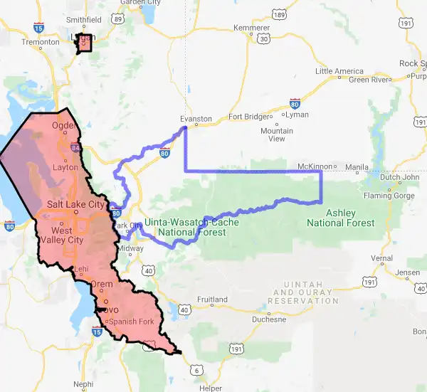 County level USDA loan eligibility boundaries for Summit, Utah