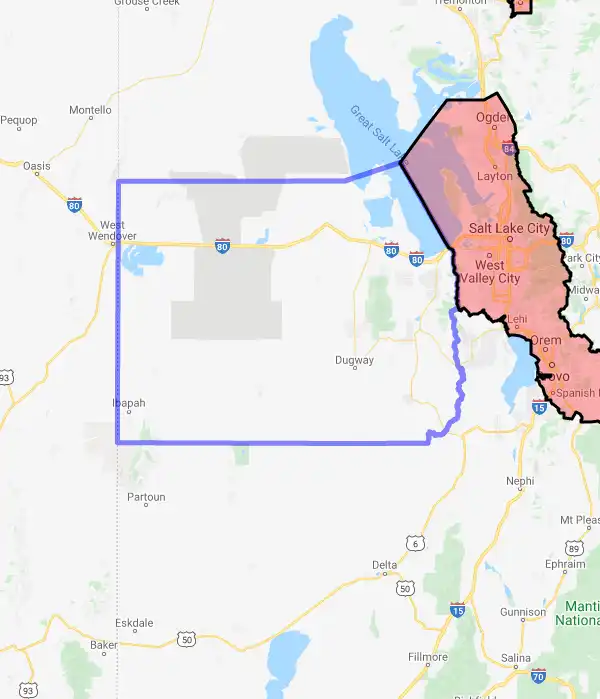 County level USDA loan eligibility boundaries for Tooele, Utah