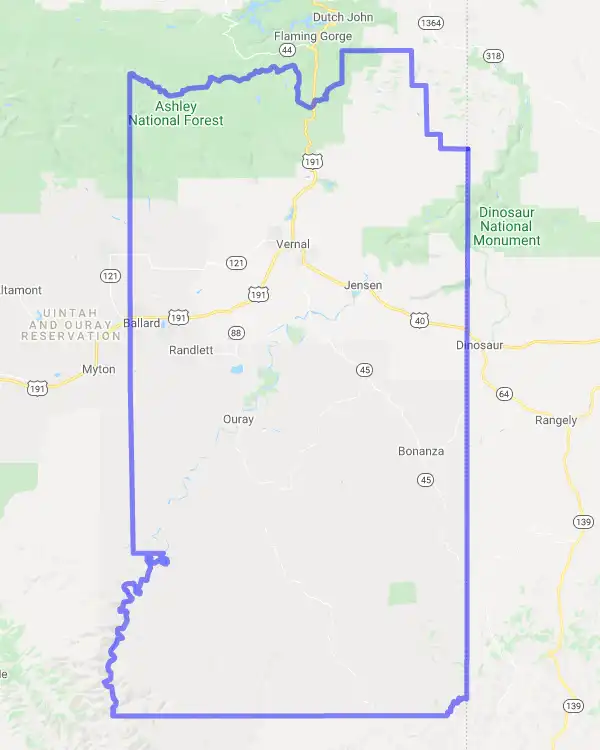 County level USDA loan eligibility boundaries for Uintah, Utah