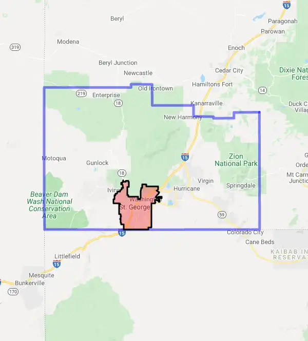 County level USDA loan eligibility boundaries for Washington, Utah