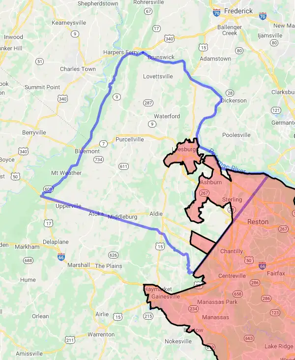 County or Independent City level USDA loan eligibility boundaries for Loudoun, Virginia