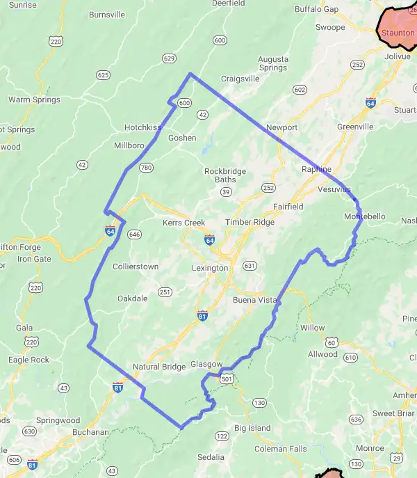 County or Independent City level USDA loan eligibility boundaries for Rockbridge, Virginia
