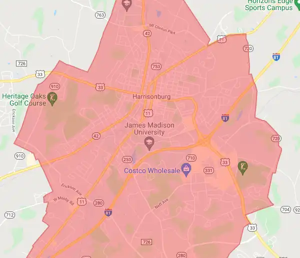County or Independent City level USDA loan eligibility boundaries for Waynesboro, Virginia