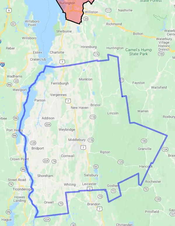 County level USDA loan eligibility boundaries for Addison, Vermont