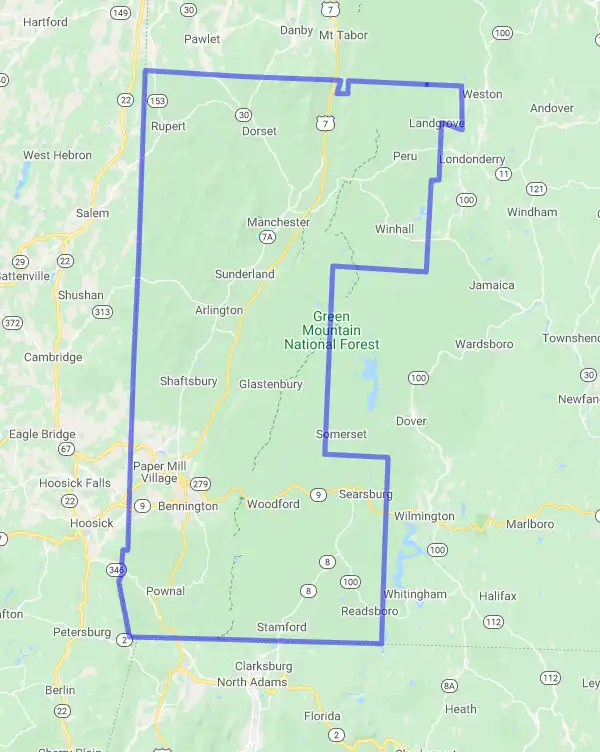 County level USDA loan eligibility boundaries for Bennington, Vermont