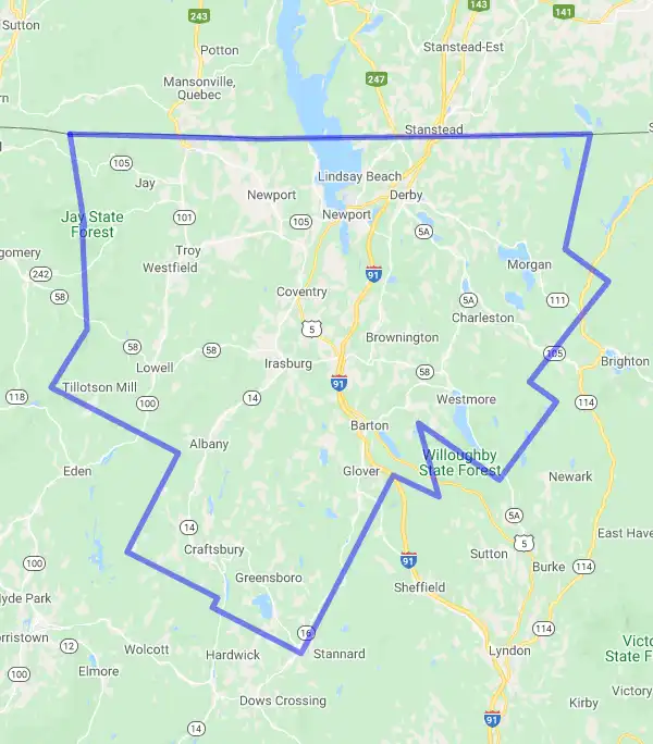 County level USDA loan eligibility boundaries for Orleans, Vermont