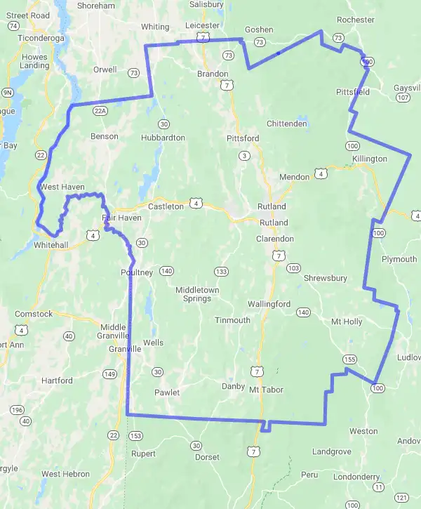 County level USDA loan eligibility boundaries for Rutland, Vermont