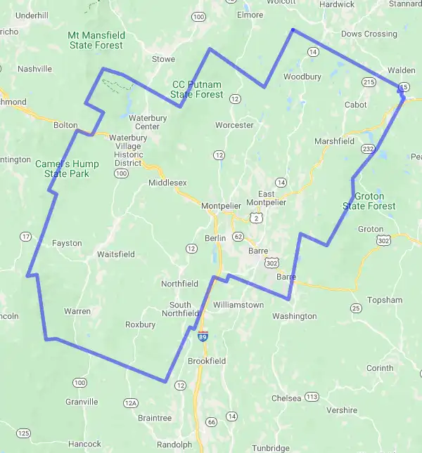 County level USDA loan eligibility boundaries for Washington, Vermont