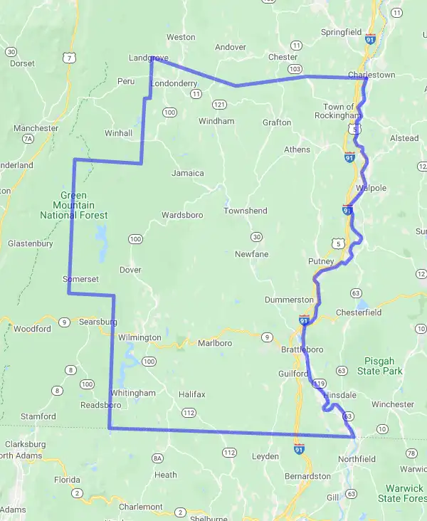 County level USDA loan eligibility boundaries for Windham, Vermont