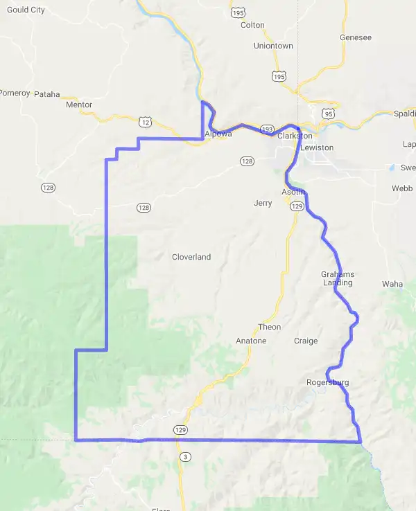 County level USDA loan eligibility boundaries for Asotin, Washington