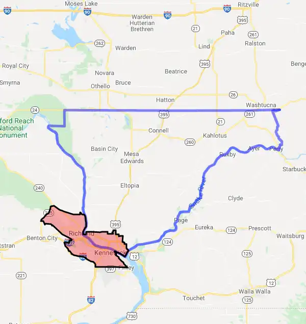County level USDA loan eligibility boundaries for Franklin, Washington