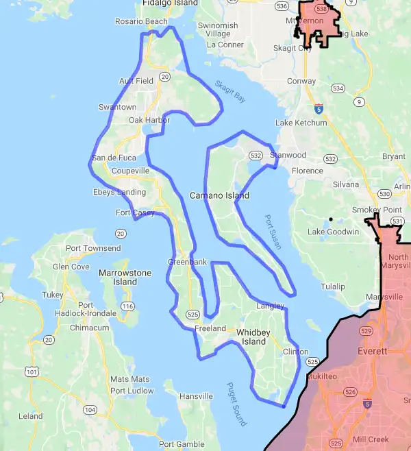 County level USDA loan eligibility boundaries for Island, Washington
