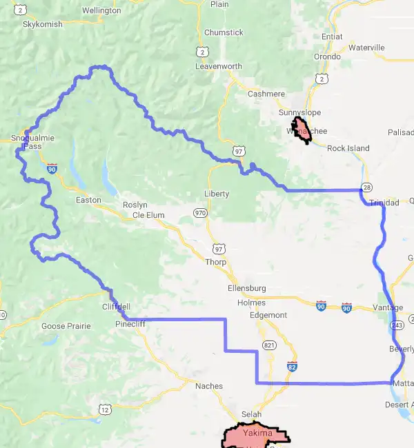 County level USDA loan eligibility boundaries for Kittitas, Washington