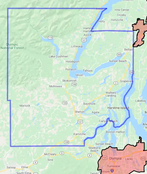 County level USDA loan eligibility boundaries for Mason, Washington