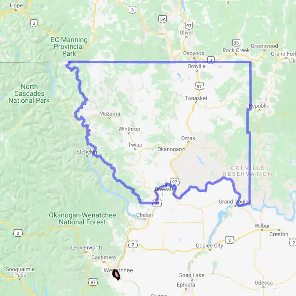 County level USDA loan eligibility boundaries for Okanogan, Washington