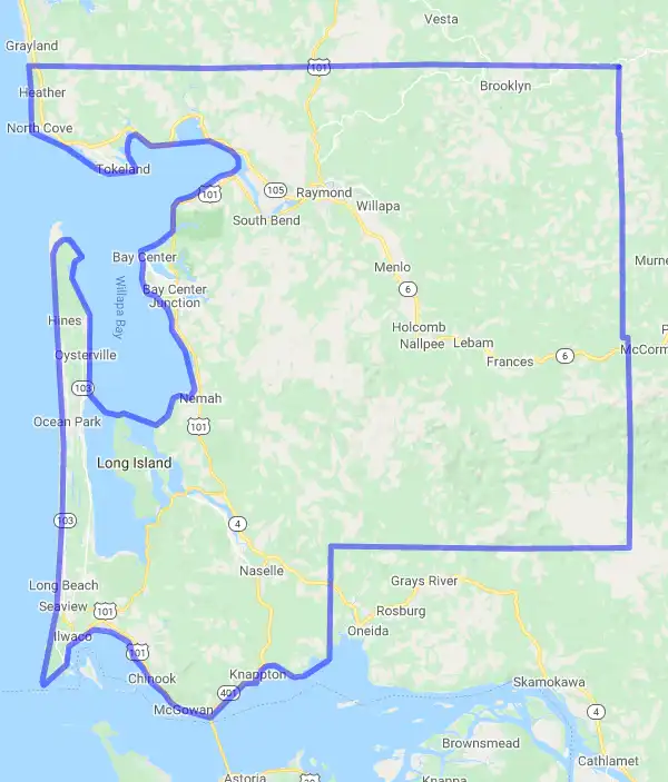 County level USDA loan eligibility boundaries for Pacific, Washington
