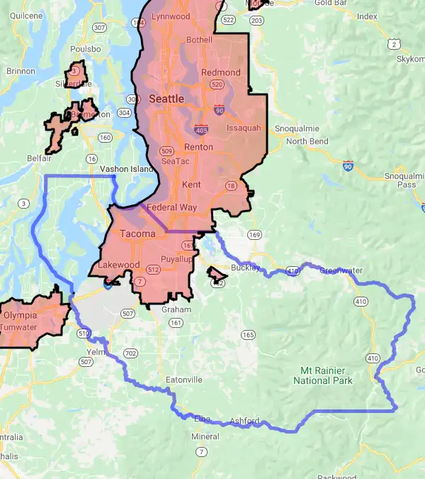 County level USDA loan eligibility boundaries for Pierce, Washington