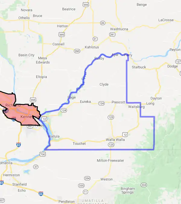 County level USDA loan eligibility boundaries for Walla Walla, Washington