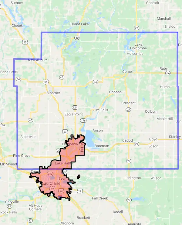 County level USDA loan eligibility boundaries for Chippewa, Wisconsin