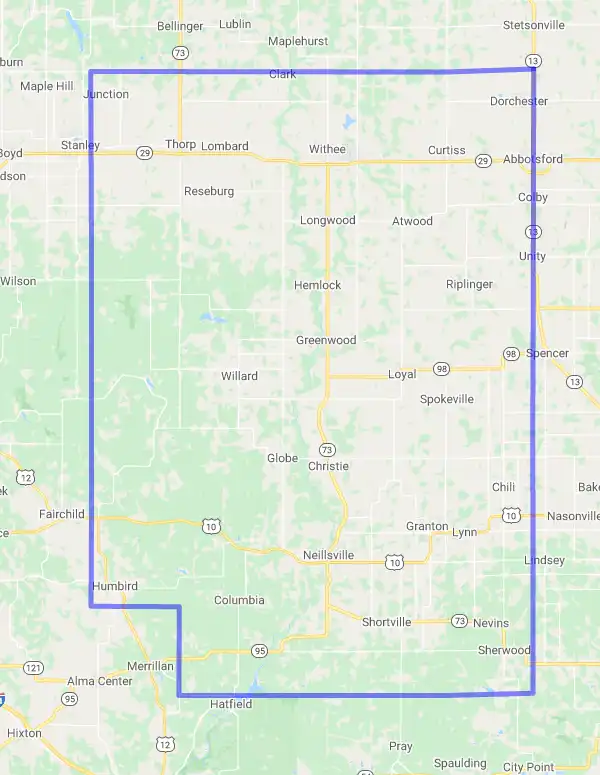 County level USDA loan eligibility boundaries for Clark, Wisconsin