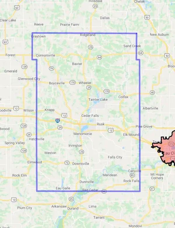 County level USDA loan eligibility boundaries for Dunn, Wisconsin