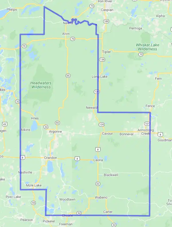 County level USDA loan eligibility boundaries for Forest, Wisconsin