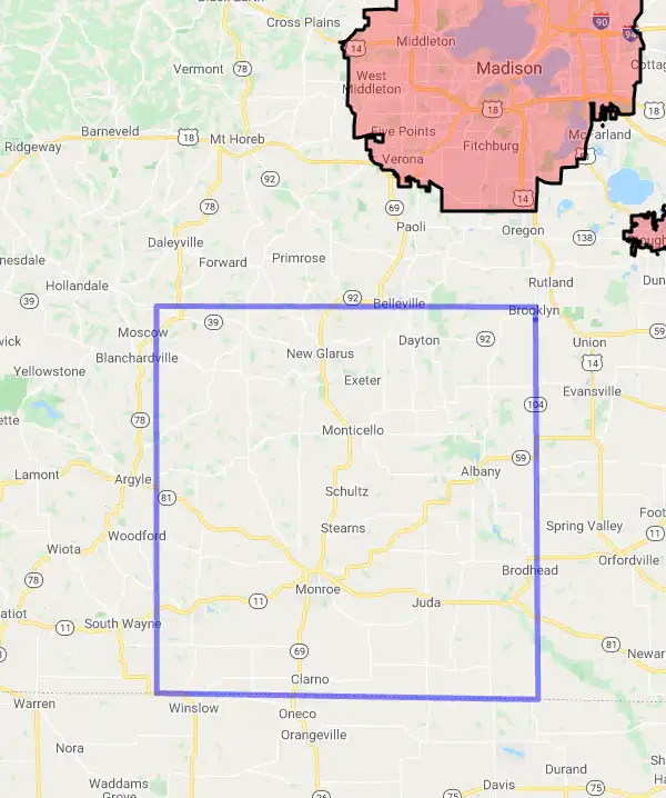 County level USDA loan eligibility boundaries for Green, Wisconsin