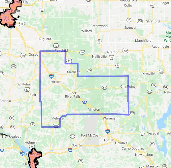 County level USDA loan eligibility boundaries for Jackson, Wisconsin