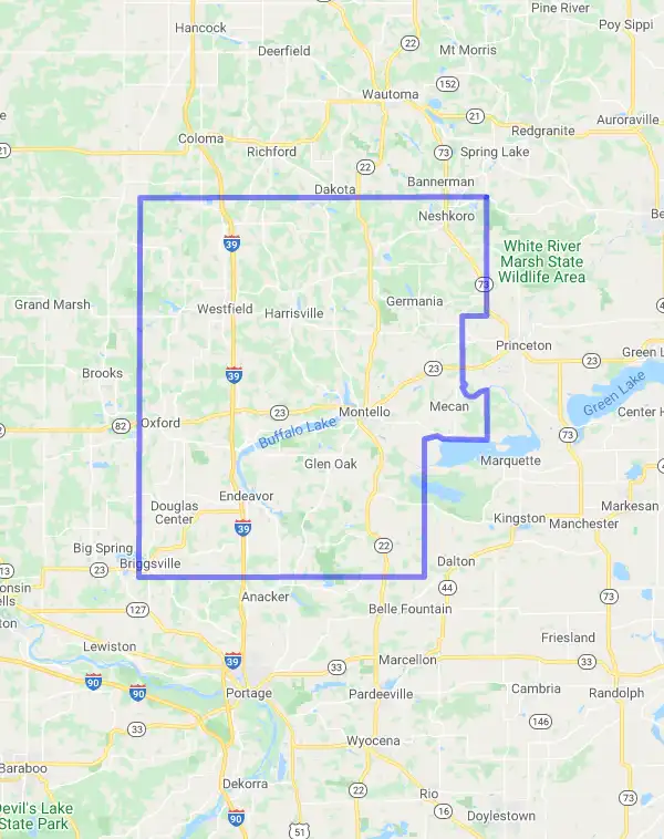 County level USDA loan eligibility boundaries for Marquette, Wisconsin