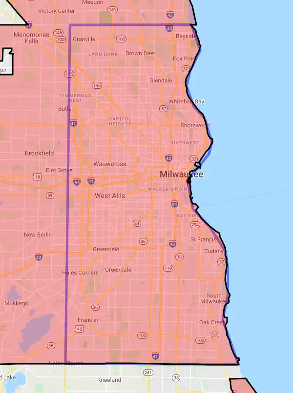 County level USDA loan eligibility boundaries for Milwaukee, Wisconsin