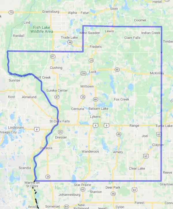 County level USDA loan eligibility boundaries for Polk, Wisconsin