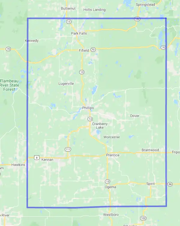 County level USDA loan eligibility boundaries for Price, Wisconsin