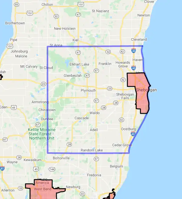 County level USDA loan eligibility boundaries for Sheboygan, Wisconsin