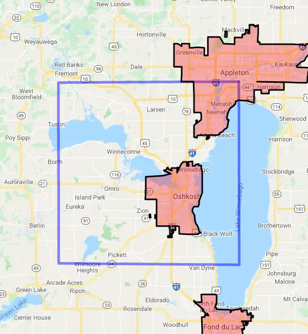 County level USDA loan eligibility boundaries for Winnebago, Wisconsin