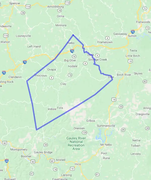 County level USDA loan eligibility boundaries for Clay, West Virginia
