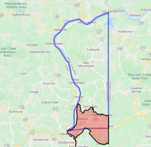 County level USDA loan eligibility boundaries for Hancock, West Virginia