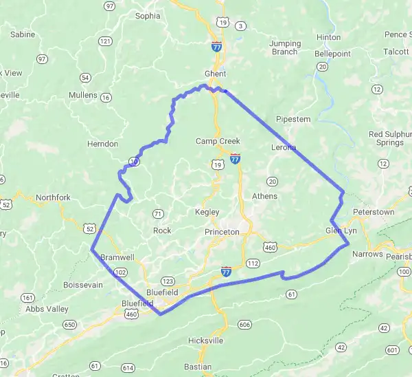 County level USDA loan eligibility boundaries for Mercer, West Virginia