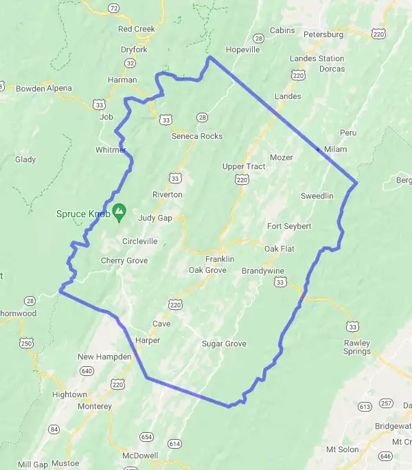 County level USDA loan eligibility boundaries for Pendleton, West Virginia