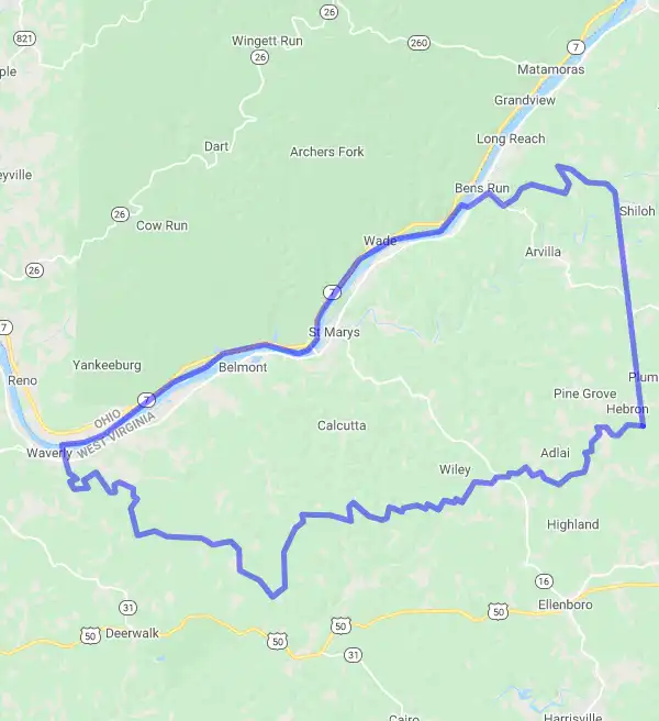 County level USDA loan eligibility boundaries for Pleasants, West Virginia