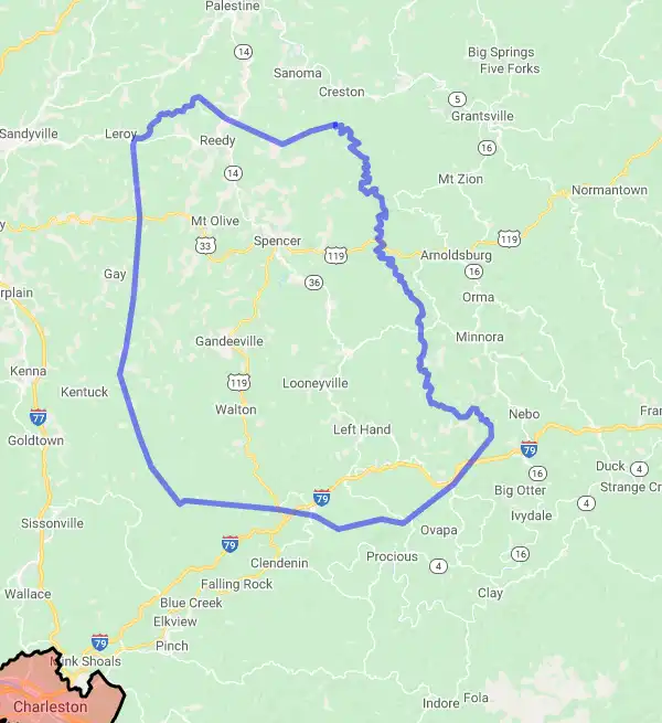 County level USDA loan eligibility boundaries for Roane, West Virginia