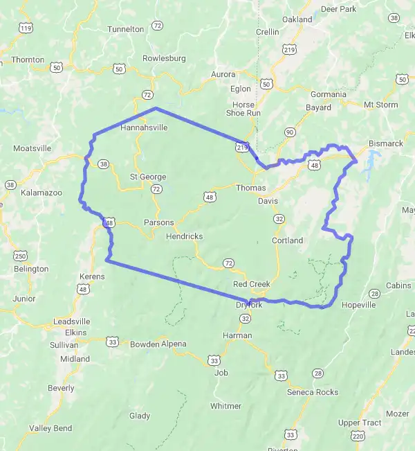 County level USDA loan eligibility boundaries for Tucker, West Virginia