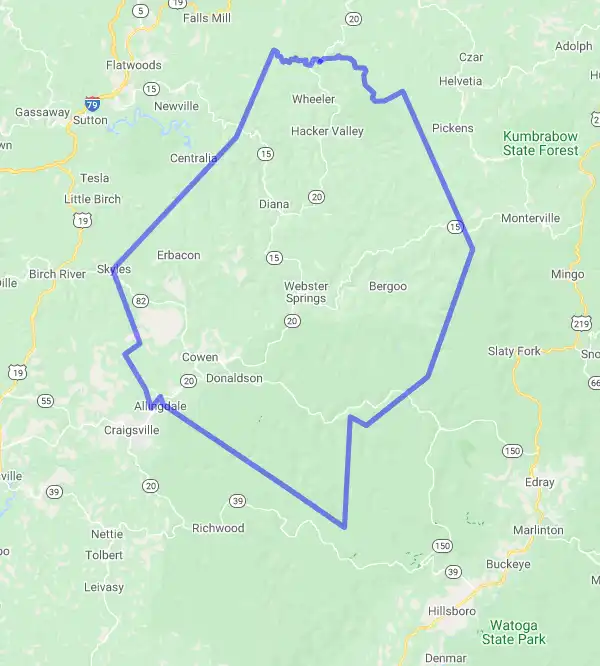 County level USDA loan eligibility boundaries for Webster, West Virginia