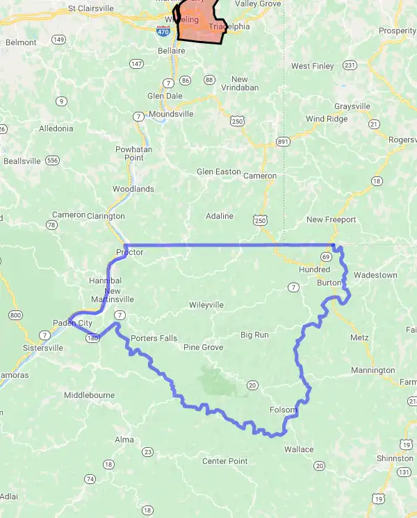 County level USDA loan eligibility boundaries for Wetzel, West Virginia