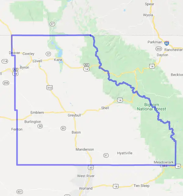 County level USDA loan eligibility boundaries for Big Horn, Wyoming