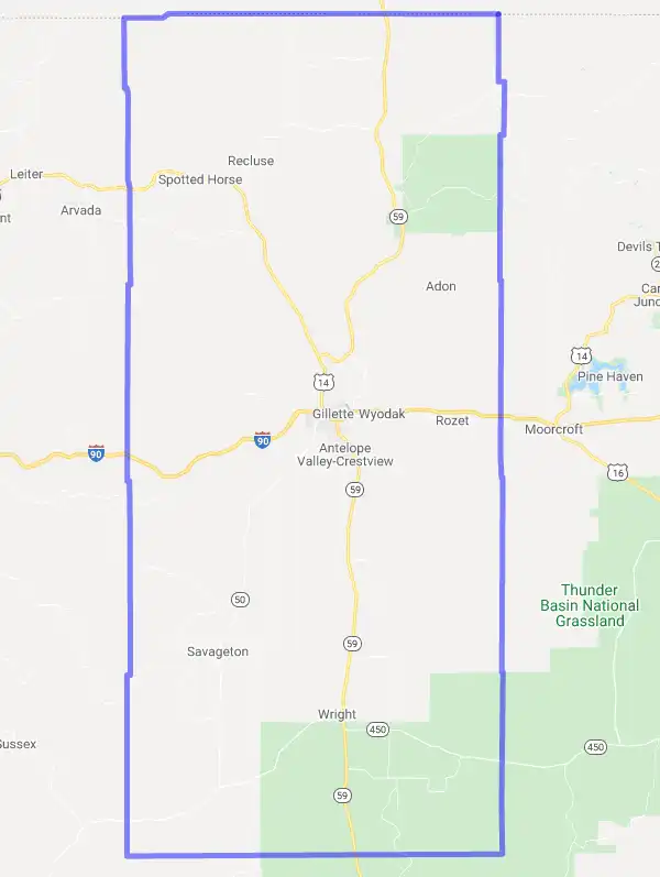 County level USDA loan eligibility boundaries for Campbell, Wyoming