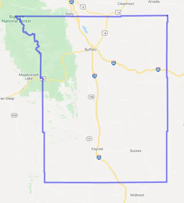 County level USDA loan eligibility boundaries for Johnson, Wyoming